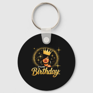 Its My Birthday Queen African American Afro Black  Keychain
