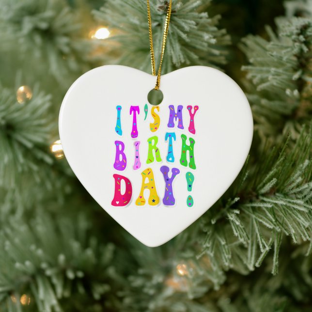 It's My Birthday Retro Groovy For Girls  Ceramic Ornament (Tree)