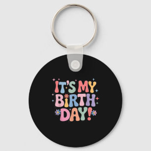 Its My Birthday Retro Pastel Flowers Celebration B Keychain