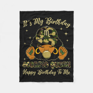 Its My Birthday Scorpio Black Woman With Cap Camo  Fleece Blanket
