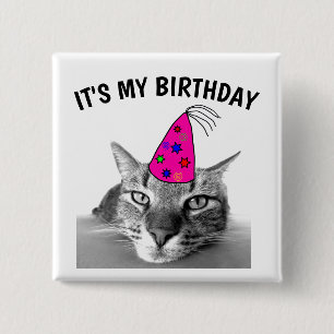 IT'S MY BIRTHDAY, TABBY CAT BUTTONS