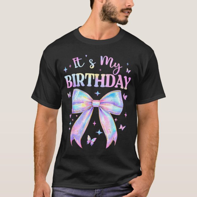 It's My Birthday Tie Dye Coquette Bow Butterfly Bi T-Shirt (Front)