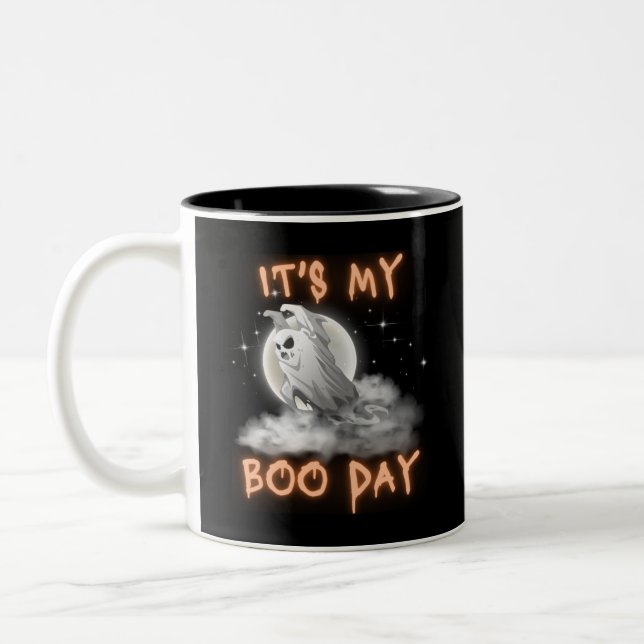Its My Boo Day Cool Halloween Birthday White Ghost Two-Tone Coffee Mug (Left)