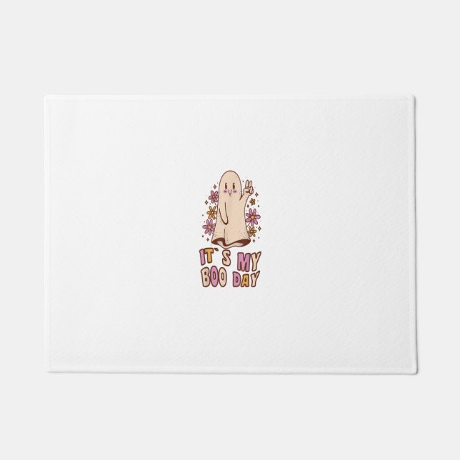 Its my boo day Cute Ghost Halloween Birthday hippi Doormat (Front)