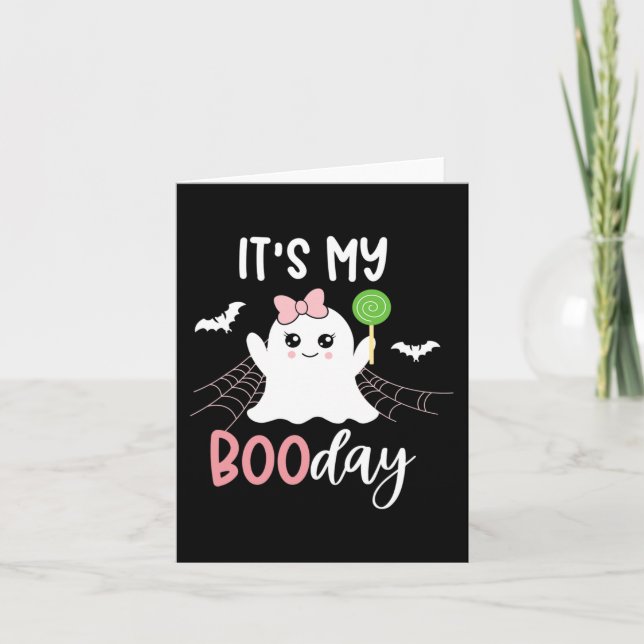 Its My Boo Day Cute Halloween Birthday Ghost Pink  Card (Front)