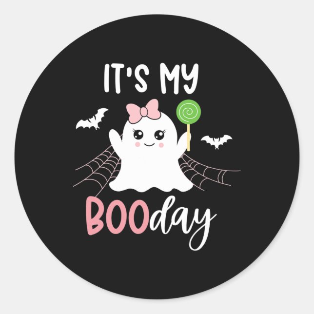 Its My Boo Day Cute Halloween Birthday Ghost Pink  Classic Round Sticker (Front)