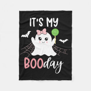 Its My Boo Day Cute Halloween Birthday Ghost Pink Fleece Blanket