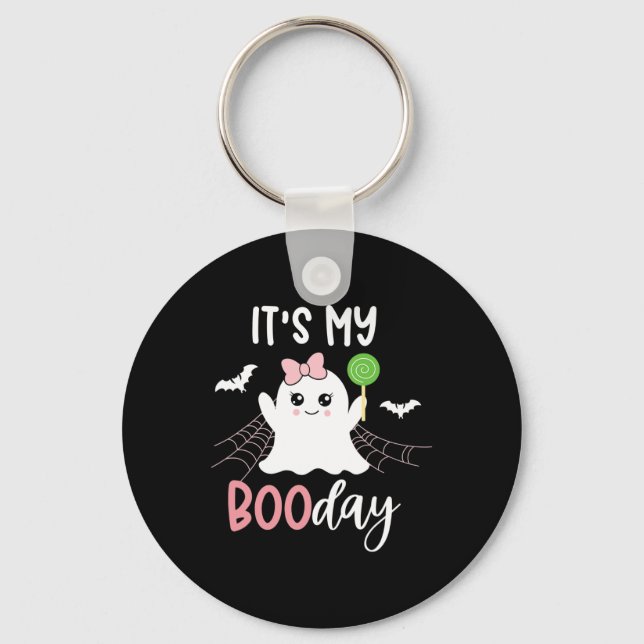 Its My Boo Day Cute Halloween Birthday Ghost Pink  Keychain (Front)