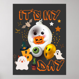 It's My Boo Day Kids Cute Halloween Birthday Ghost Poster