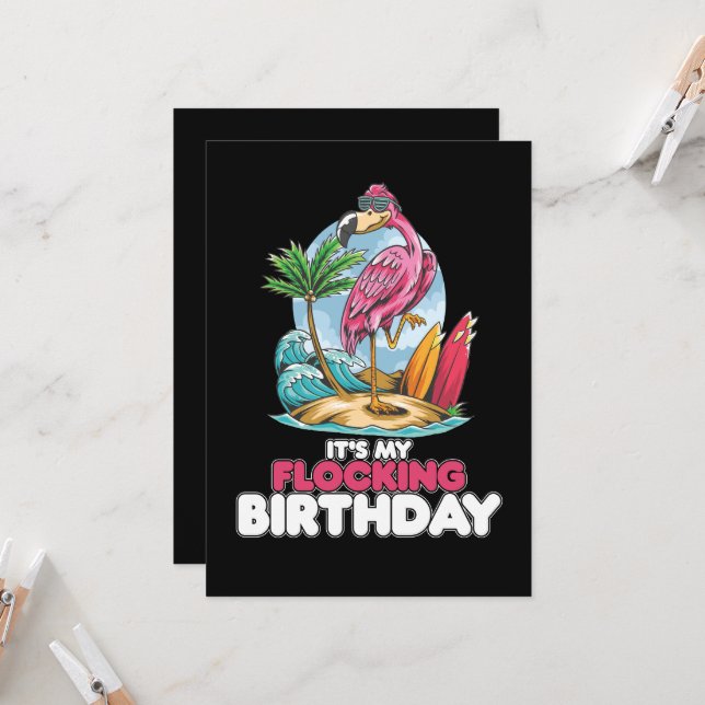 It's My Flocking Birthday Flamingo Invitation (Front/Back In Situ)
