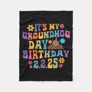 Its My Groundhog Day Birthday Party Hat Funny Retr Fleece Blanket