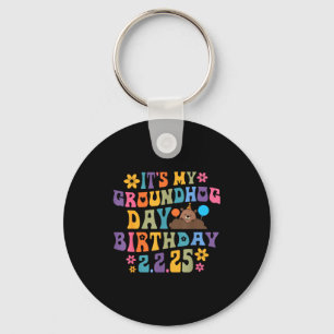 Its My Groundhog Day Birthday Party Hat Funny Retr Keychain