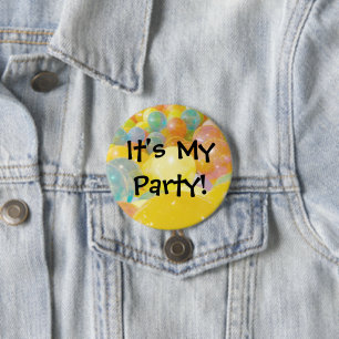"It's My Party" Colourful Balloons 3 Inch Round Button