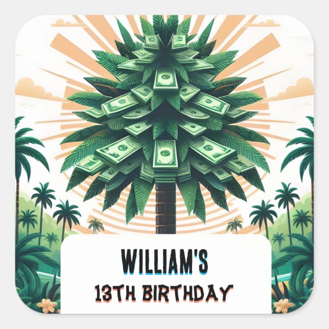 Its Nature Cool Cash Only Money Tree 13th Birthday Square Sticker (Front)