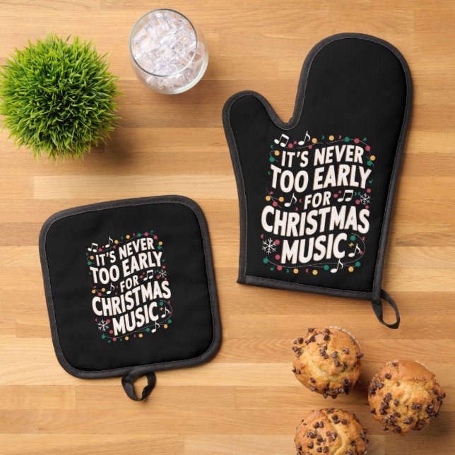 It's Never Too Early For Christmas Music Musician  Oven Mitt & Pot Holder Set (Top Down)