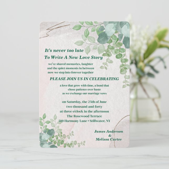 It's Never Too Late Second Wedding Invitation (Standing Front)