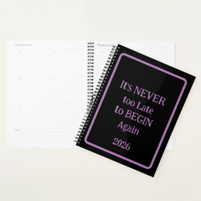 'It's NEVER too Late to BEGIN Again 2026' phrase  (Devant avec enveloppe)