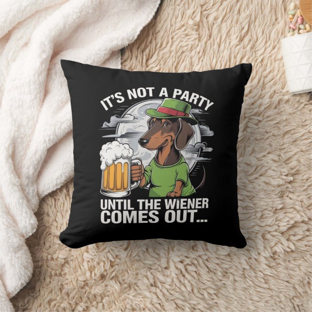 It's Not A Party Until Dachshund Irish Beer Wiener Throw Pillow (Blanket)