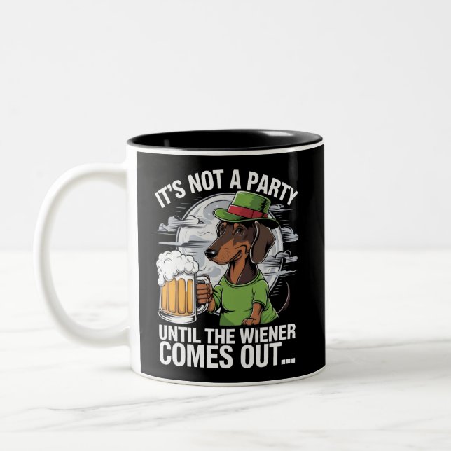 It's Not A Party Until Dachshund Irish Beer Wiener Two-Tone Coffee Mug (Left)