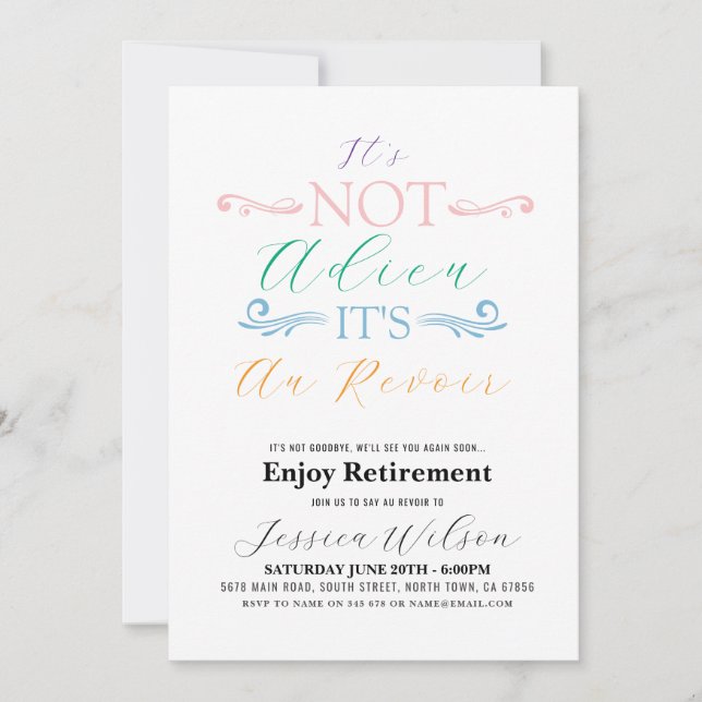 It's Not Adieu It's Au Revoir Retirement Party Invitation (Front)