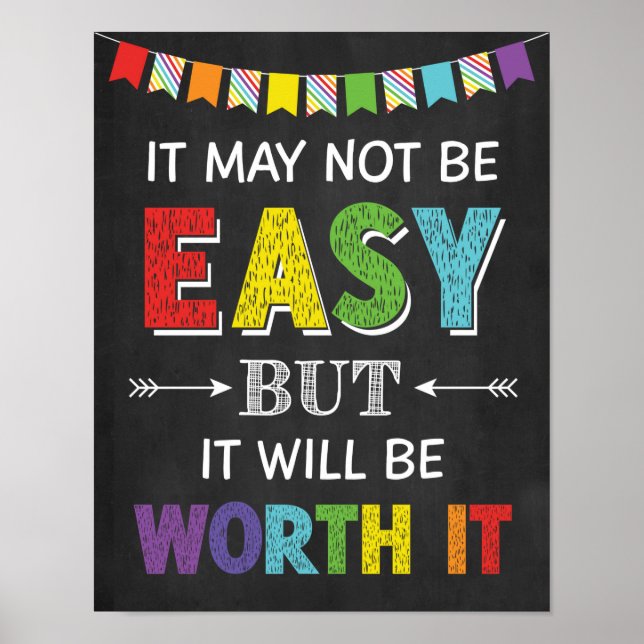 It's Not Easy But It's Worth It Growth Mindset Poster (Front)