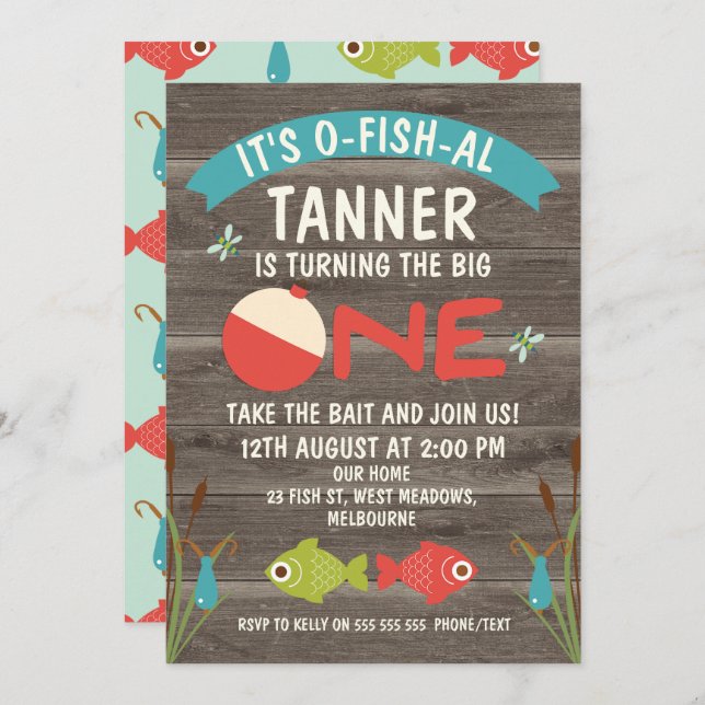 It's O-fish-al Fishing 1st Birthday Invitation (Front/Back)