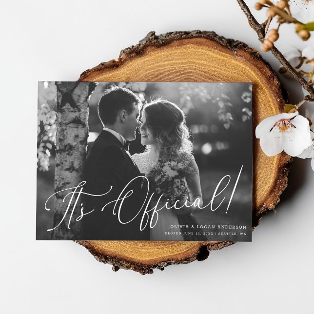 It's Official! Chic Script Wedding Photo Elopement Invitation (Creator Uploaded)