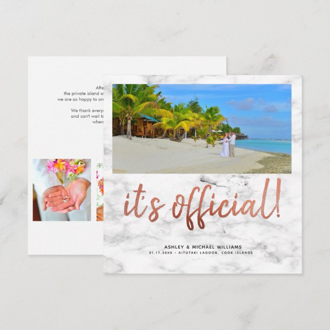 It's Official Copper 4 Photo Square Marble Wedding Invitation (Front/Back)