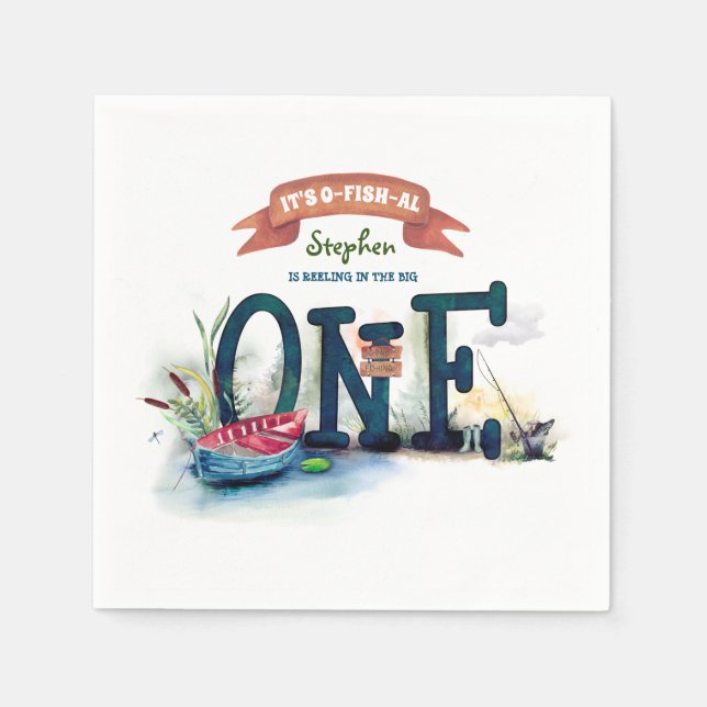 Its OFishAl 1st Birthday Party Napkin (Front)