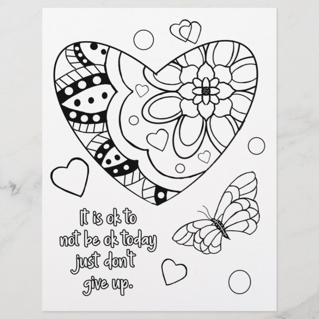 It's ok heart colouring page with note back (Front)