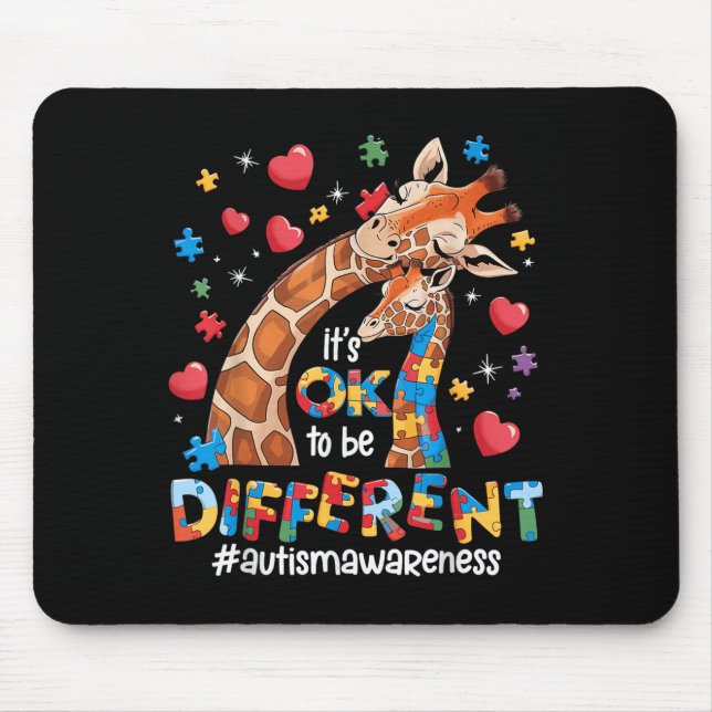 It's Ok To Be Different Autism Awareness Cute Gira Mouse Pad (Front)