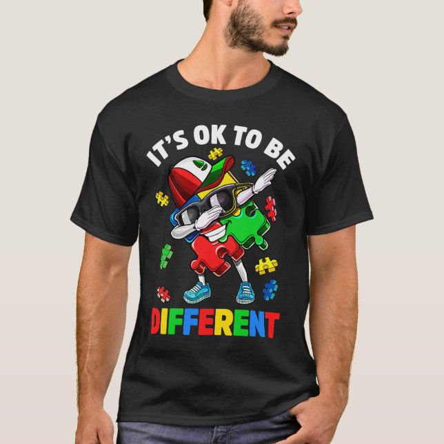 Its Ok To Be Different Autism Awareness Dabbing Pu T-Shirt (Front)