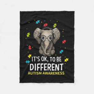 It's Ok To Be Different Autism Awareness Elephant  Fleece Blanket