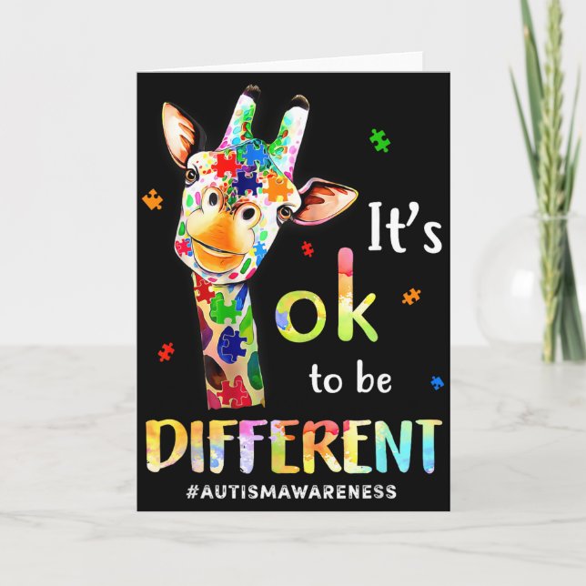 Its Ok To Be Different Autism Awareness Giraffe  Card (Front)