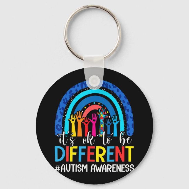 It's Ok To Be Different Autism Awareness Leopard R Keychain (Front)