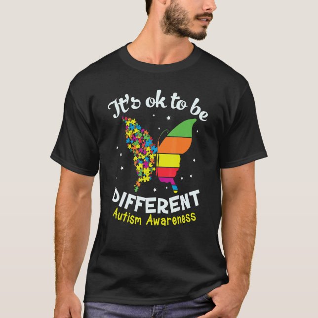 It's Ok To Be Different Butterfly Autism Awareness T-Shirt (Front)