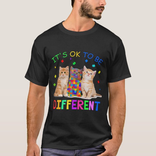 It'S Ok To Be Different Cat Autism Awareness  T-Shirt (Front)