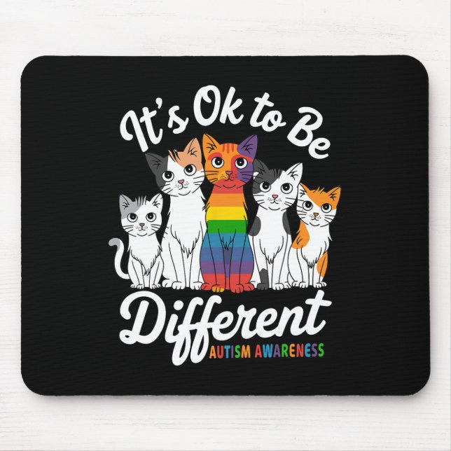 Its Ok To Be Different Cat Puzzle Cute Autism Awar Mouse Pad (Front)