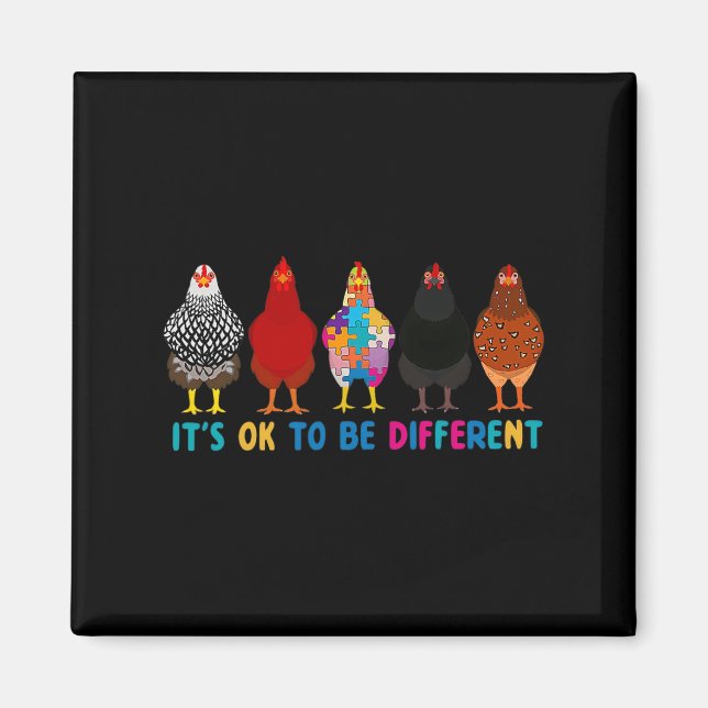 It's Ok To Be Different Cute Chickens Autism Aware Magnet (Front)