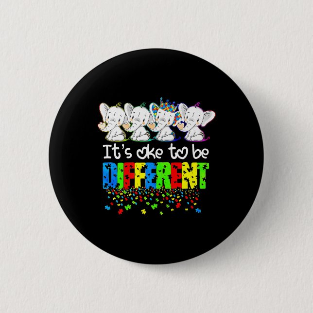It's Ok To Be Different Cute Elephant Autism Aware 2 Inch Round Button (Front)