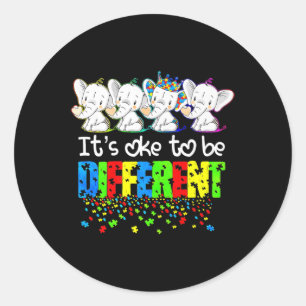 It's Ok To Be Different Cute Elephant Autism Aware Classic Round Sticker