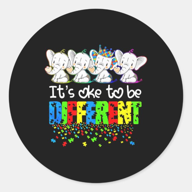 It's Ok To Be Different Cute Elephant Autism Aware Classic Round Sticker (Front)