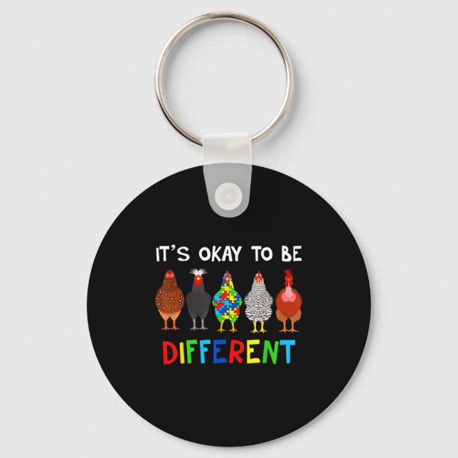 Its Ok To Be Different Cute Puzzle Chicken Autism  Keychain (Front)