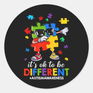 It's Ok To Be Different Dabbing Puzzle Autism Awar Classic Round Sticker