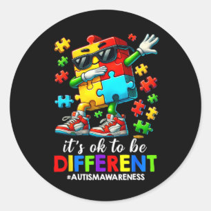 It's Ok To Be Different Dabbing Puzzle Autism Awar Classic Round Sticker