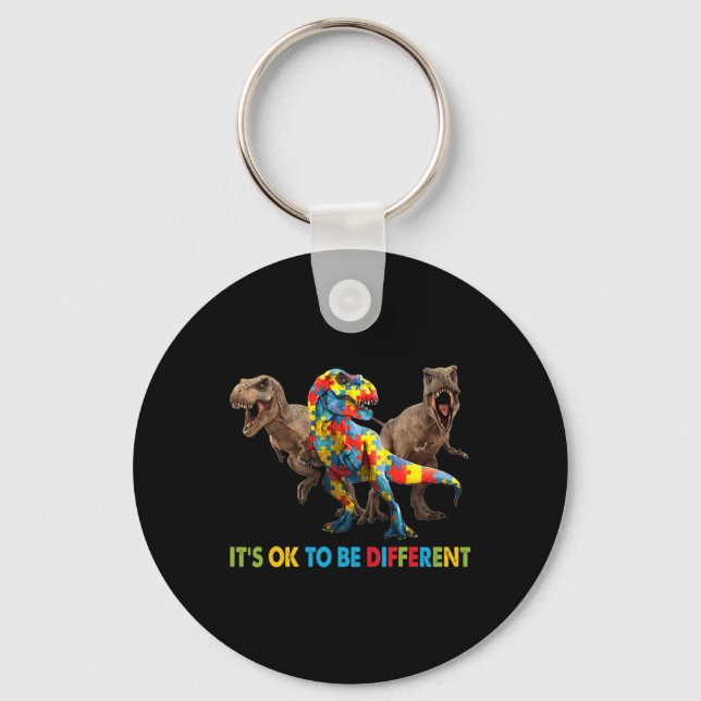 It's Ok To Be Different Dinosaur Autism Awareness  Keychain (Front)