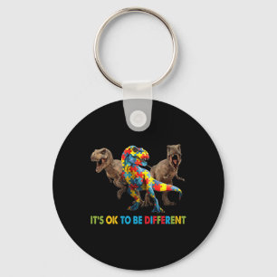 It's Ok To Be Different Dinosaur Autism Awareness Keychain