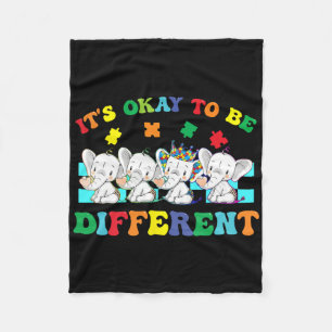 It's Ok To Be Different Elephant Autism Awareness Fleece Blanket