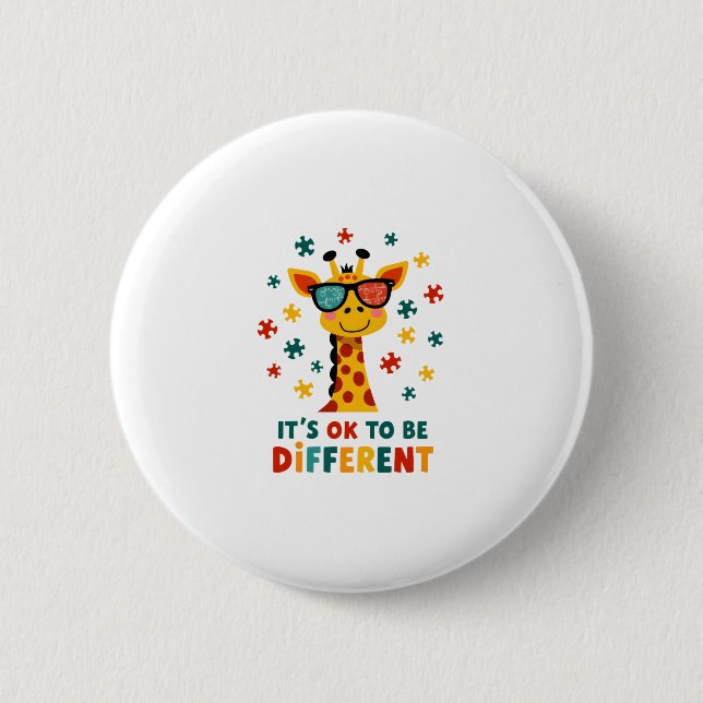It's Ok To Be Different Giraffe Autism Awareness B 2 Inch Round Button (Front)