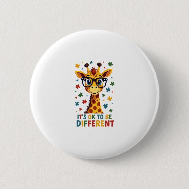 It's Ok To Be Different Giraffe Autism Awareness B 2 Inch Round Button (Front)
